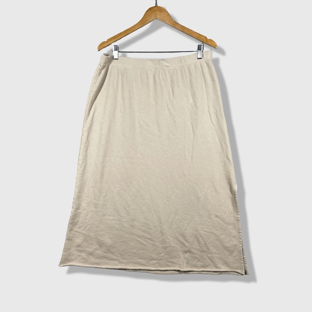 Eileen Fisher Midi Skirt Women Size M Beige Minimalist Coastal Grandma Luxury